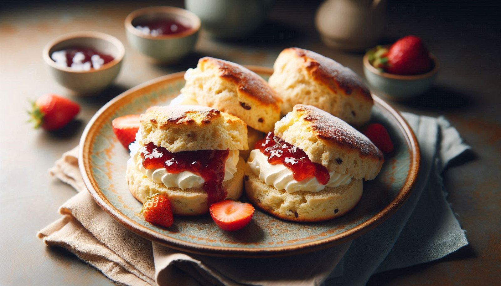 Fresh scones with cream and jam